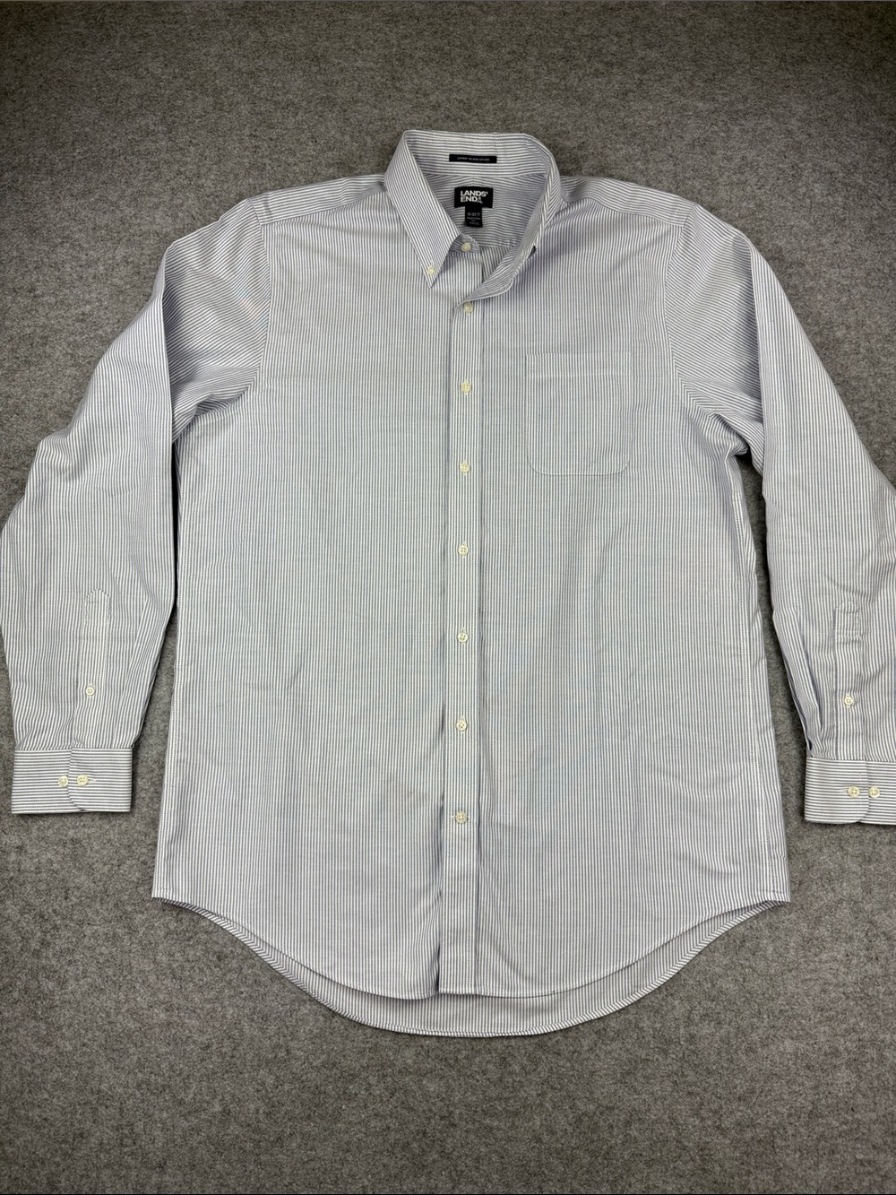 Lands' End Men's Blue & White Thin Stripe Button-Down Shirt